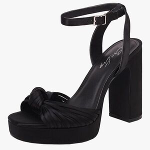 Strappy Platform Square Open Toe Chunky High Heels Heeled Black Sandals Sz 9 NEW